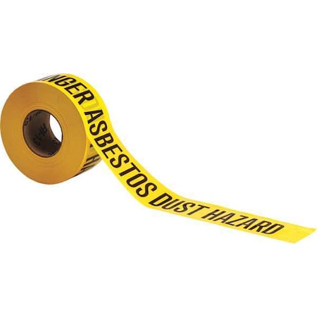 Barricade Tape, Danger Asbestos Dust Hazard, Yellow, 3 in Wide x 1, 000 ft Length, Polyethylene MPN:91456