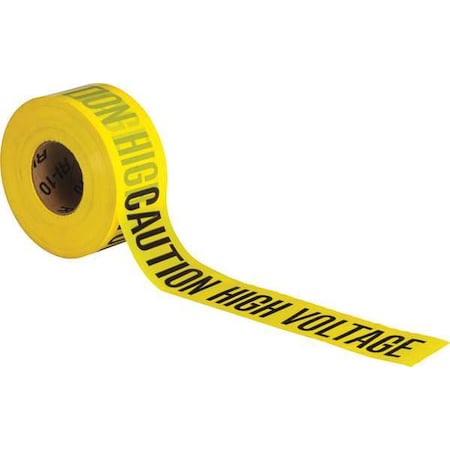 Barricade Tape, Caution High Voltage, Yellow, 3 in Wide x 1, 000 ft Length, Polyethylene, 3 mil MPN:91458