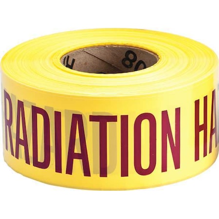 Barricade Tape, Caution Radiation Hazard, Yellow, 3 in Wide x 200 ft Length, Polyethylene, 3 mil MPN:91470