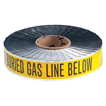 Underground Marking Tape, Caution Buried Gas Line Below, Yellow, 2 in Wide x 1, 000 ft Length MPN:91600