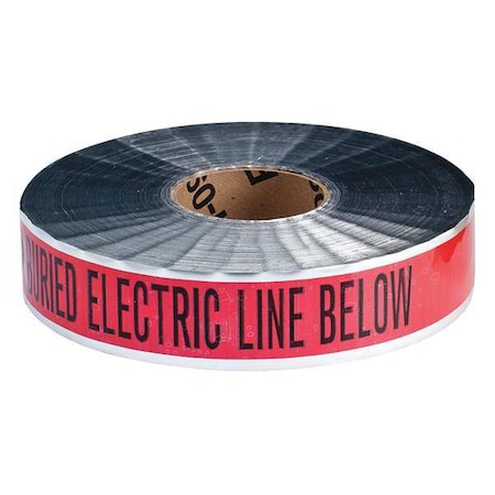 Underground Marking Tape, Caution Buried Electric Line Below, Red, 2 in Wide x 1, 000 ft Length MPN:91601