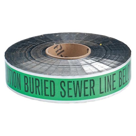 Underground Marking Tape, Caution Buried Sewer Line Below, Green, 2 in Wide x 1, 000 ft Length MPN:91604