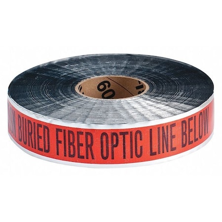 Underground Marking Tape, Caution Buried Fiber Optic Line Below, Orange, 2 in Wide x Aluminum MPN:91606