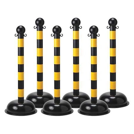 Barrier Post, Polyethylene, 41 in Height, Black/Yellow 6 PK MPN:92123