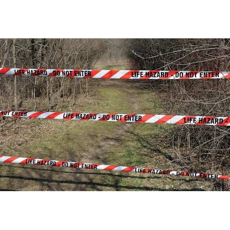 Barricade Tape, Life Hazard Do Not Enter, Red/White, 3 in Wide x 1, 000 ft Length, Polyethylene MPN:B3103W18-200