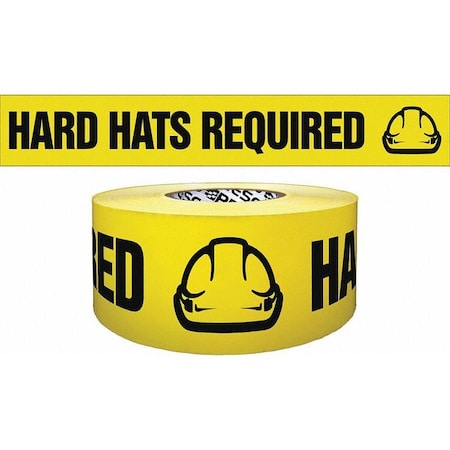 Barricade Tape, Hard Hats Required, Yellow, 3 in Wide x 1, 000 ft Length, Polyethylene, 4 mil MPN:B3104Y4435-200