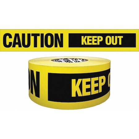 Barricade Tape, Caution Keep Out, Yellow, 3 in Wide x 200 ft Length, Polyethylene, 4 mil MPN:B324Y1852-200
