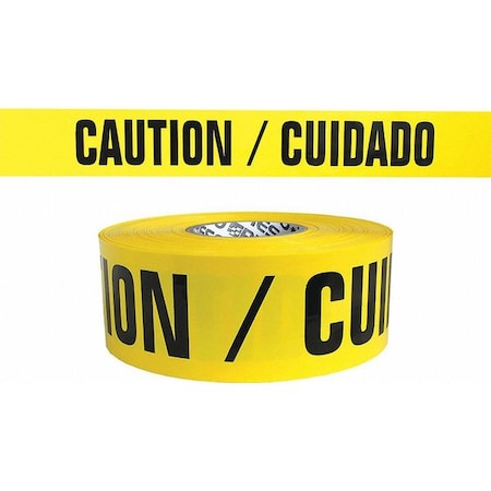 Barricade Tape, Caution/Cuidado, Yellow, 3 in Wide x 300 ft Length, Polyethylene, 4 mil MPN:B334Y13-200