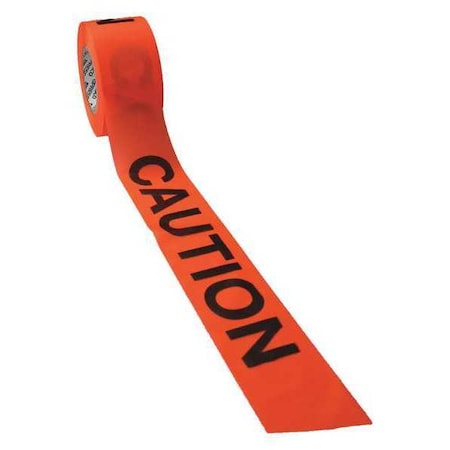Barricade Tape, Caution, Fluorescent Orange, 3 in Wide x 500 ft Length, Vinyl, 3 mil MPN:B3530OG16-200