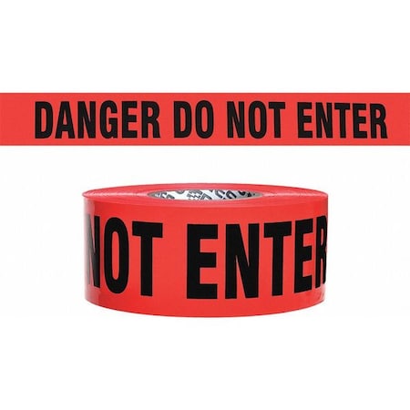 Barricade Tape, Danger Do Not Enter, Red, 3 in Wide x 500 ft Length, Polyethylene, 4 mil MPN:B354R10-200