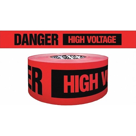 Barricade Tape, Danger High Voltage, Red, 3 in Wide x 500 ft Length, Polypropylene, 4 mil MPN:B354R1819-200
