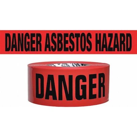 Barricade Tape, Danger Asbestos Removal, Red, 3 in Wide x 500 ft Length, Polypropylene, 4 mil MPN:B354R341-200