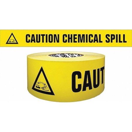 Barricade Tape, Caution Chemical Spill, Yellow, 3 in Wide x 500 ft Length, Polypropylene, 4 mil MPN:B354Y340-200