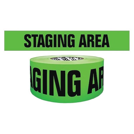 Barricade Tape, Staging Area, Fluorescent Green, 6 1/4 in Wide x 1, 000 ft Length, Polyethylene MPN:B6102G4440-200