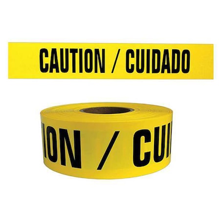 Barricade Tape, Caution/Cuidado, Yellow, 3 in Wide x 1, 000 ft Length, Polyethylene, 4 mil MPN:BT066