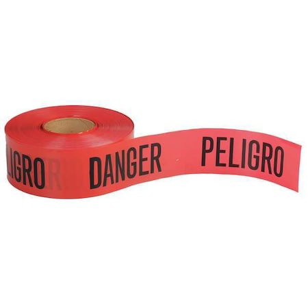 Barricade Tape, Danger Peligro Danger, Red, 3 in Wide x 1, 000 ft Length, Polyethylene, 4 mil MPN:BT072
