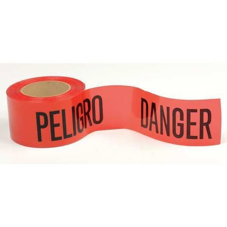 Barricade Tape, Danger Peligro Danger, Red, 3 in Wide x 300 ft Length, Polyethylene, 4 mil MPN:BT72-3