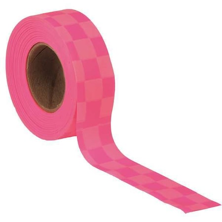 Flagging Tape, No Legend, Fluorescent Pink/White, 1 3/16 in Wide x 150 ft Length, Vinyl, 2.5 mil MPN:CKPGW-200