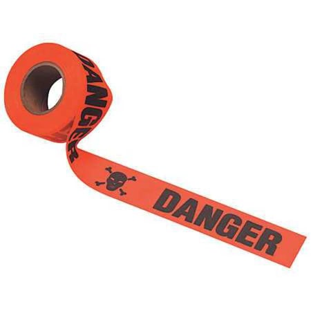 Flagging Tape, Skull & Crossbones Danger, Fluorescent Orange, 1 1/2 in Wide x 150 ft Length, Vinyl MPN:CUOGBK179-200