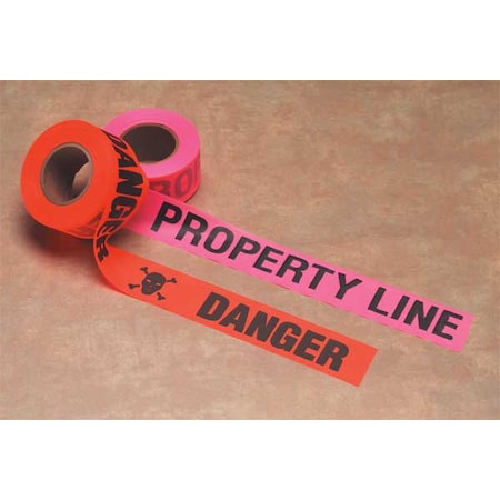 Flagging Tape, Property Line, Fluorescent Pink, 1 1/2 in Wide x 150 ft Length, Vinyl, 2.5 mil MPN:CUPGBK51-200