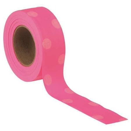 Flagging Tape, No Legend, Fluorescent Pink/White, 1 3/16 in Wide x 150 ft Length, Vinyl, 2.5 mil MPN:PDPGW-200