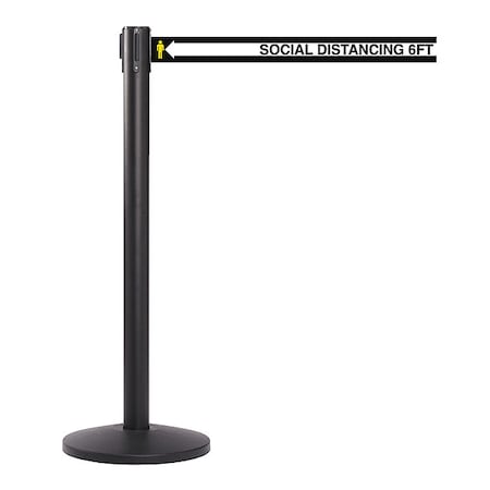 Retractable Belt and Stanchion Post, Social Distancing 6 ft, Black, 2 in Wide x 13 ft Length, Steel MPN:PRC218BK