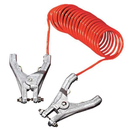 Insulated Coiled Grounding Wire, 10 ft, 3/16 in Dia, 2 Hand Clamps, Orange MPN:RAC-10-2