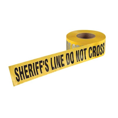 Barricade Tape, Sherrifs Line Do Not Cross, Yellow, 3 in Wide x 1, 000 ft Length, Polyethylene MPN:RB3103Y822-200