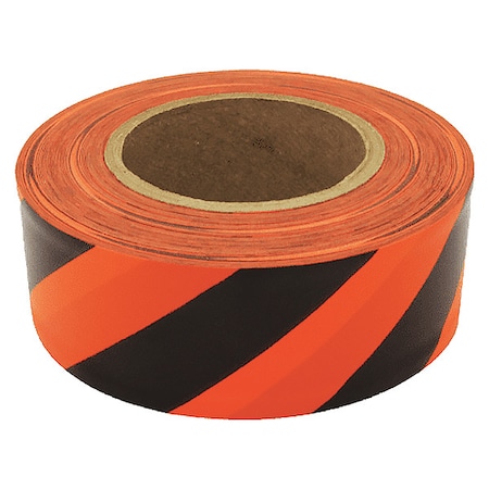 Flagging Tape, No Legend, Fluorescent Orange/Black, 1 3/16 in Wide x 150 ft Length, Vinyl, 2.5 mil MPN:SOGBK-200
