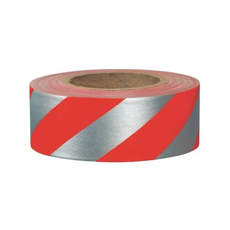 Flagging Tape, No Legend, Red/Silver, 1 3/16 in Wide x 300 ft Length, Vinyl, 2 mil MPN:SRREF-200