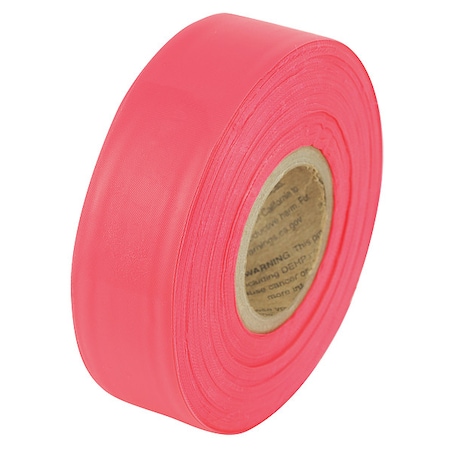 Flagging Tape, No Legend, Fluorescent Red, 1 3/16 in Wide x 150 ft Length, Vinyl, 2 mil MPN:VST20