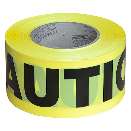 Barricade Tape, Caution, Yellow, 3 in Wide x 1000 ft Long, Polyethylene, 2 mil Thick MPN:Y175M31000C-12