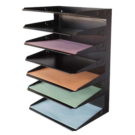 File Holder, Black, Steel, 12 in W, 8 3/4 in L, 17 3/4 in H, 7 Number of Compartments MPN:2KEK8