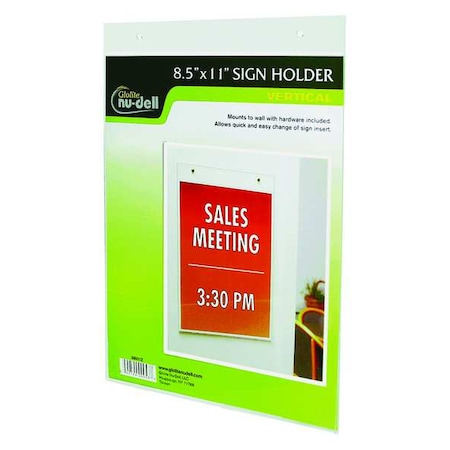 Sign Holder, Wall, 8-1/2x11, Acrylic, Clear MPN:38011