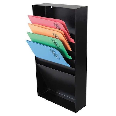 File Holder, Black, Steel, 11 3/8 in W, 3 3/4 in L, 21 in H, 5 Number of Compartments MPN:3MUY4