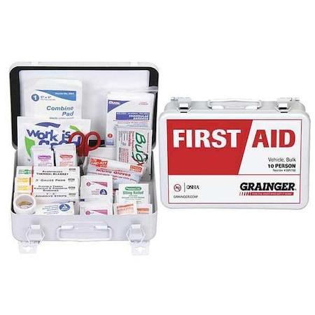 First Aid Kit and Housing, Metal 80 Components, 10 People Served MPN:54553
