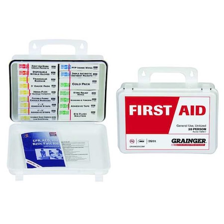First Aid Kit and Housing, Plastic 102 Components, 20 People Served MPN:54569