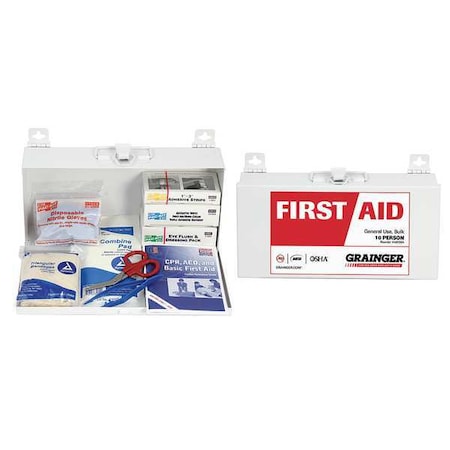 First Aid Kit and Housing, Metal 76 Components, 10 People Served MPN:54621