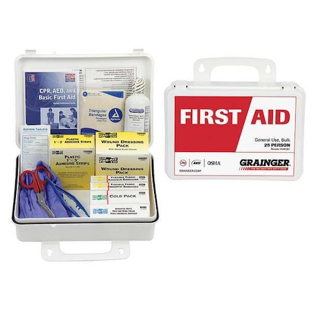 First Aid Kit and Housing, Plastic 138 Components, 25 People Served MPN:54624