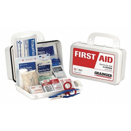 First Aid Kit, Serves 10 People, 55 Components, OSHA Compliant, Plastic Case MPN:59287