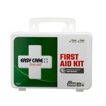 First Aid Kit, Serves 25 People, 124 Components, ANSI Z308.1-2009, Waterproof Plastic Case MPN:9999-2129