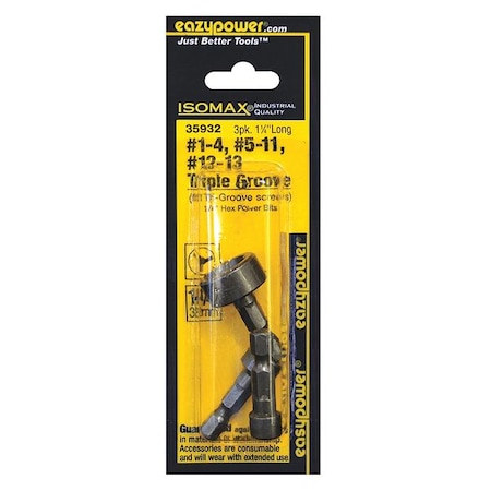 3 Piece Screwdriver Bit Set, 1/4
