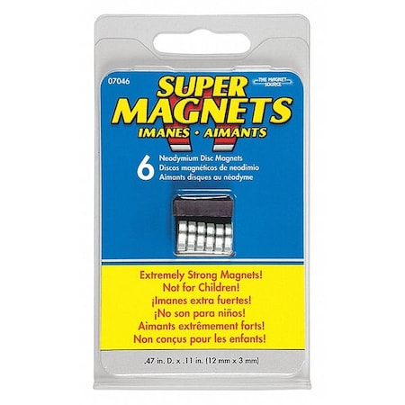 Disc Magnet, Neodymium, 4 lb. Pull, PK6 MPN:7046