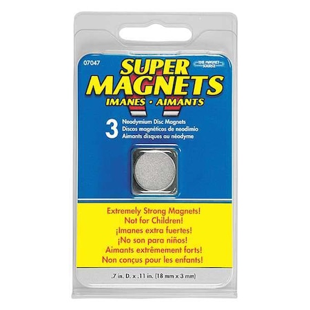 Disc Magnet, Neodymium, 6 lb. Pull, PK3 MPN:7047
