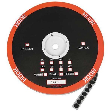 Reclosable Fastener, Disc, Rubber Adhesive, 5/8 in, Black MPN:16U756