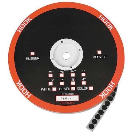 Reclosable Fastener, Disc, Rubber Adhesive, 3/4 in, Black, 1030 PK MPN:16U757