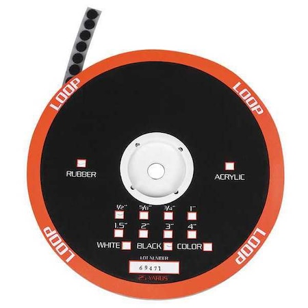 Reclosable Fastener, Disc, Rubber Adhesive, 5/8 in, Black MPN:16U766