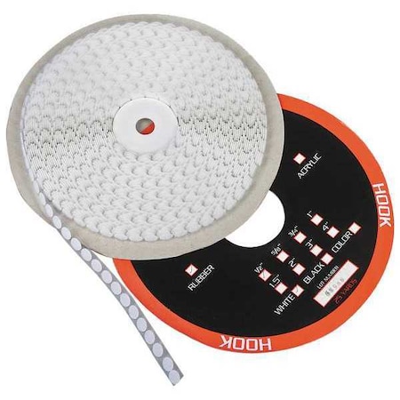 Reclosable Fastener, Disc, Rubber Adhesive, 5/8 in, White MPN:16U771