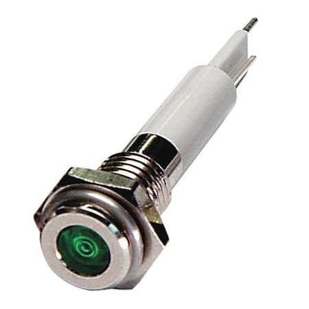 Flat Indicator Light, Green, 12VDC, Size: 6mm Mounting dia MPN:24M034