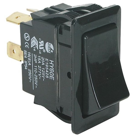 Rocker Switch, Non-Illuminated, Black, On/Off, DPST, Quick Connect Tab Terminal MPN:2VLR2